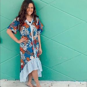 Tropical midi high low dress